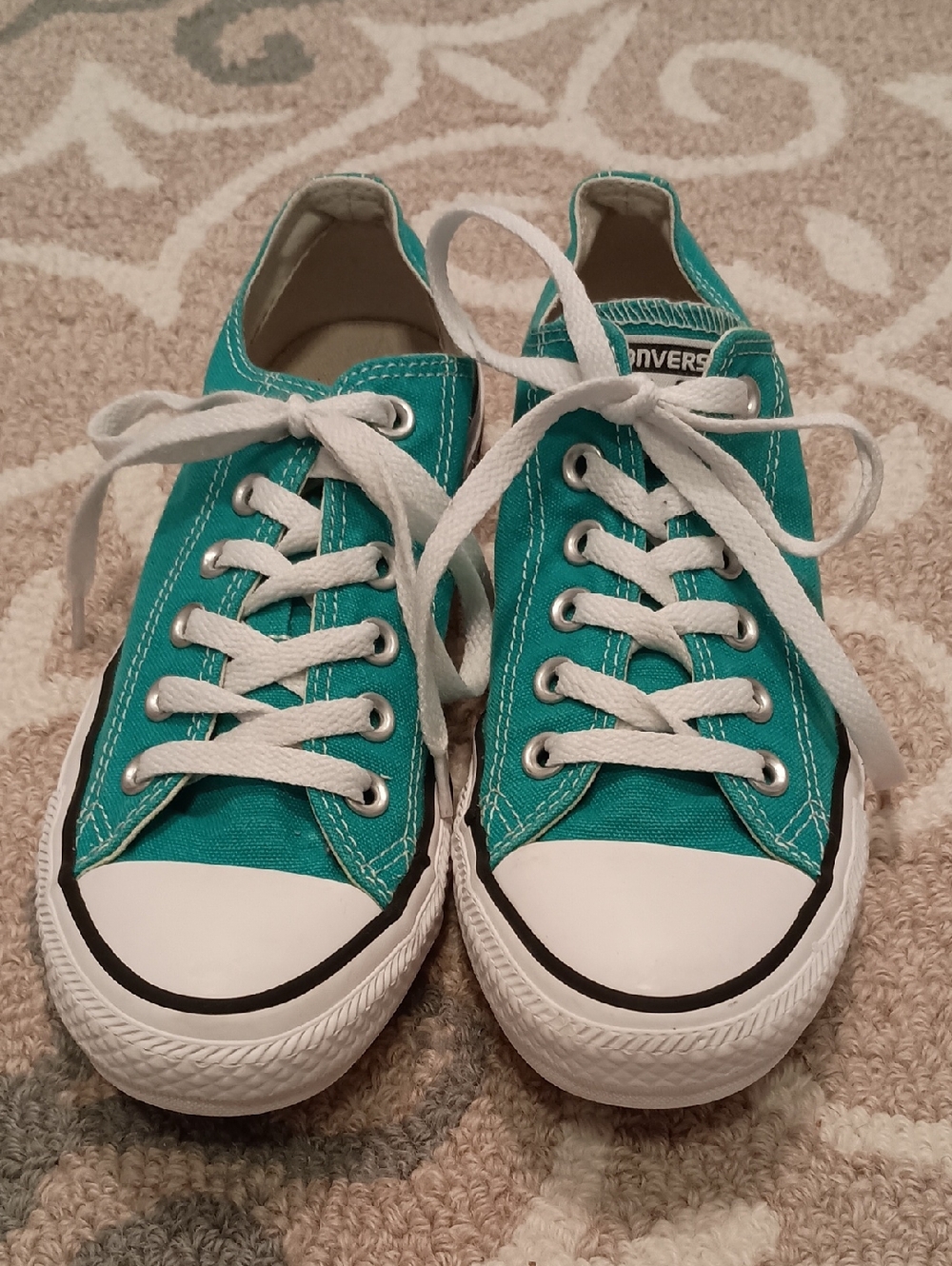 Converse Teal Low-Top Canvas Sneakers with White Laces Womens 7 Mens 5